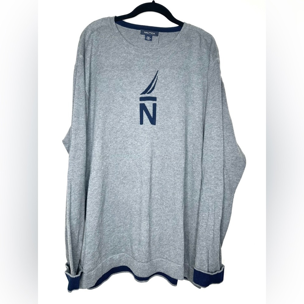 Mens Nautica Cotton Logo Sweater Size XXL Pullover Gray